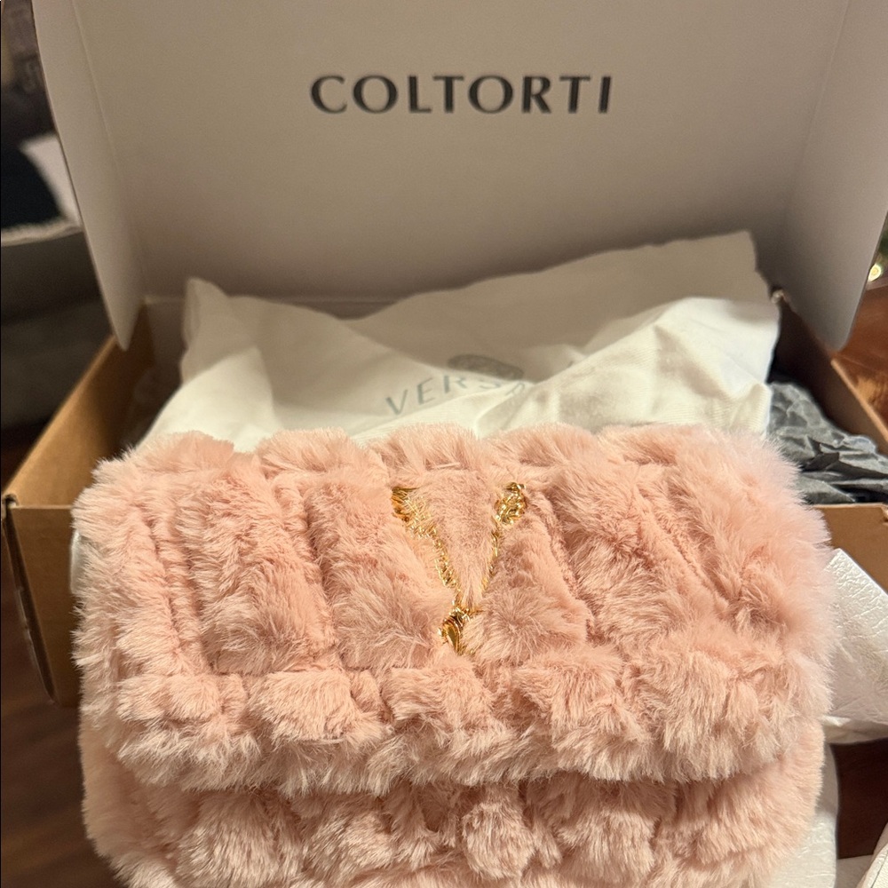 Versace Blush Pink Faux Fur Clutch
